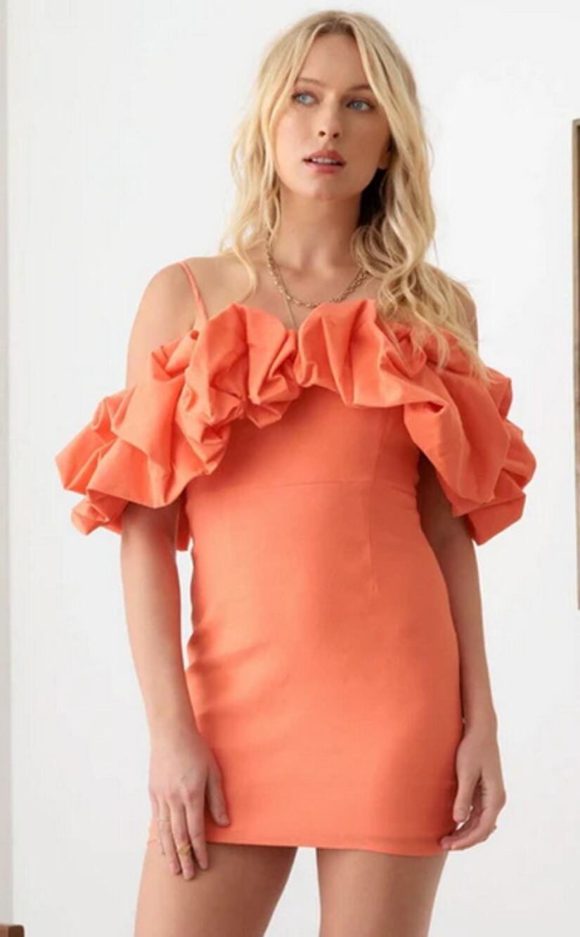 Do+Be Orange Off the shoulder Mini Dress Size S NWT